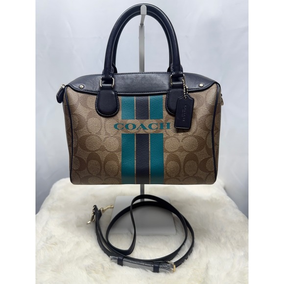 Coach Varsity Stripe Mini Bennett Satchel Discontinued Purse Signature Canvas - Picture 1 of 16